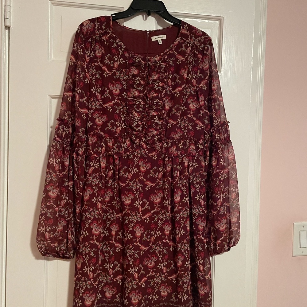 Floral Burgundy Long Sleeve Dress